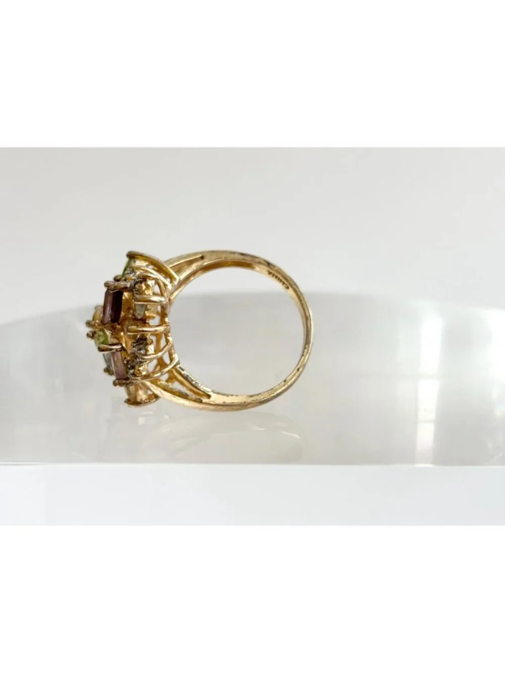 Rainbow Gemstone Vermeil Floral Sterling Silver 925 Vintage Ring - sz 8